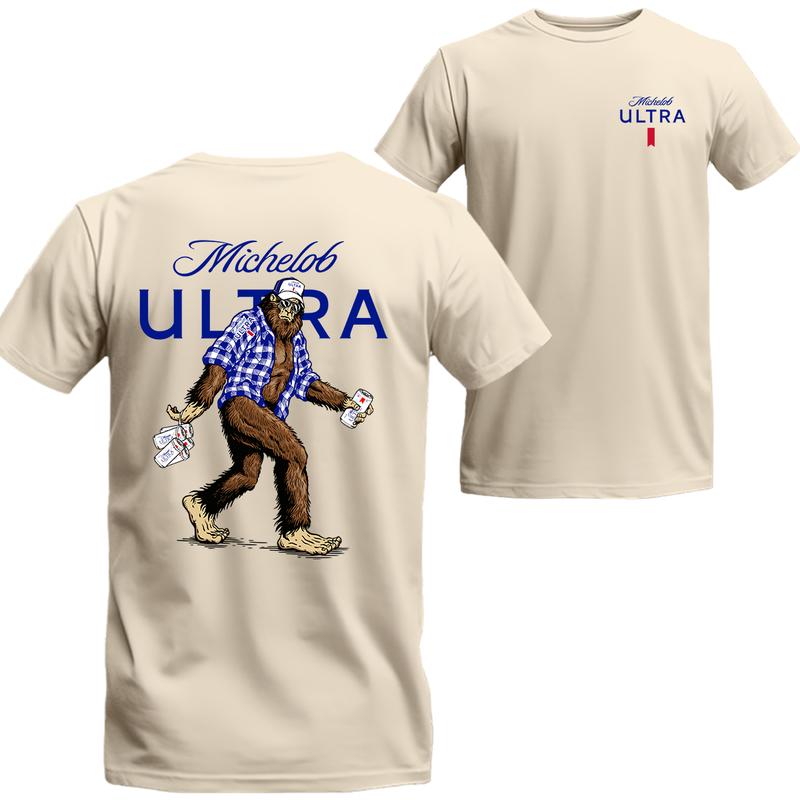 Bigfoot Michelob Ultra T-shirt, 2 Sided Graphic Michelob Shirt, Menswear Top Underwear Tshirt Streetwear