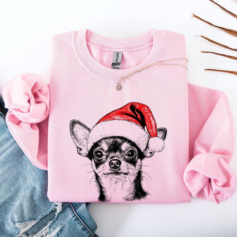 Chihuahua, Santa, Dog, Christmas, Dog Lover, Pet Sweatshirt, Crew Neck, Women's, Crewneck