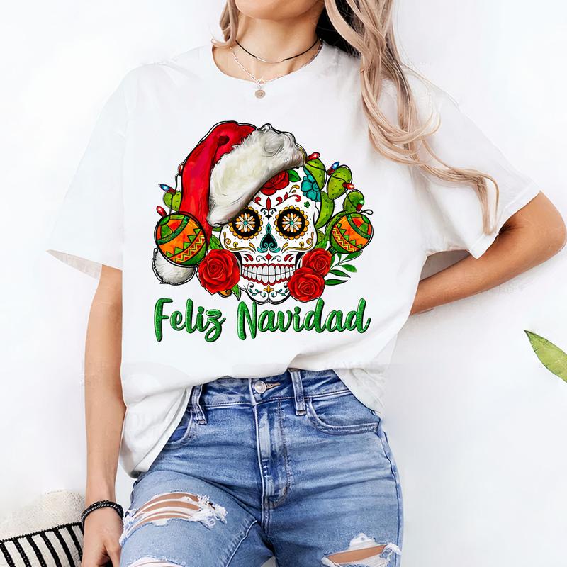 Feliz Navidad Sugar Skull Mexican Christmas T-Shirt