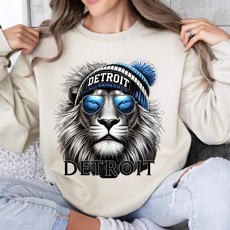 Detroit Football Crewneck Sweatshirt, Football Mascot Lion Shirt, Game Day Shirt, Detroit Lover Gift