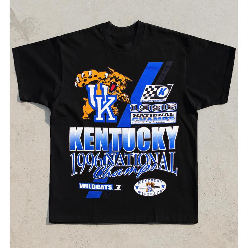 Vintage 1996 Kentucky Wildcats Basketball Champions T-shirt University Menswear Top Streetwear Shortsleeve Sport Basketball Football