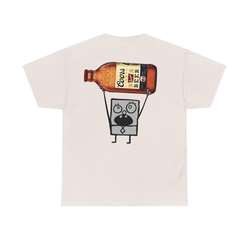 Coors Banquet Doodle Bob Two Sided Unisex Heavy Cotton Tee - Funny Drinking Shirt - Coors Light Shirt - Doodle Bob Shirt - Coors Banquet Bottle