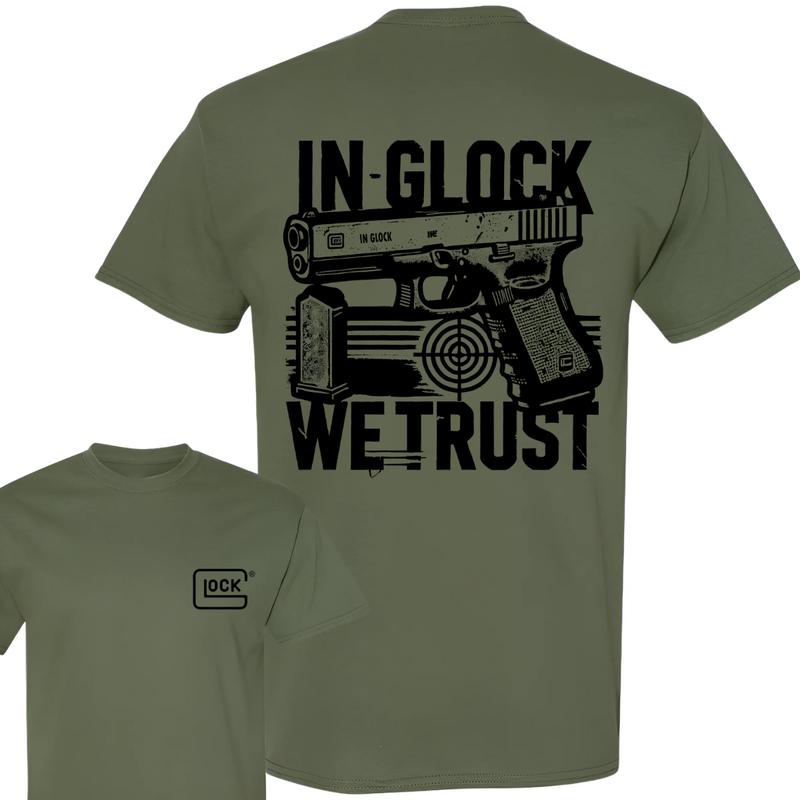In Glock We Trust T-shirt, Double Sided Tee, Glock Tee, Men's Cotton Top - Classic Menswear Collar