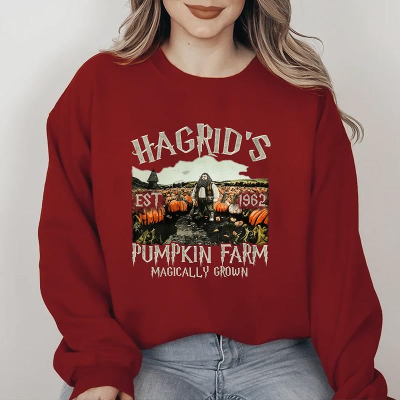 HP Hagrid's Pumpkin Farm Unisex Sweatshirt Hoodie Shirt Cotton Relaxed Fit, Hogwarts T-Shirt