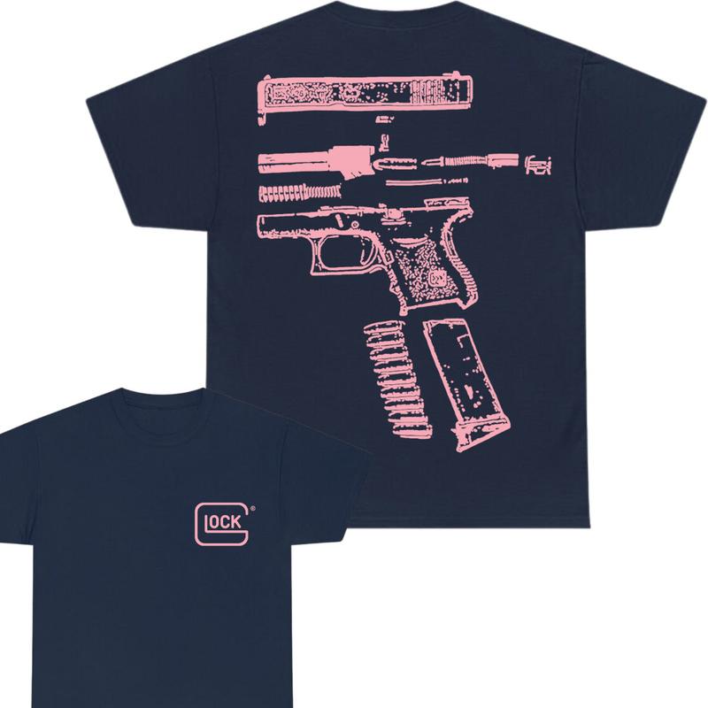 IN GLOCK WE TRUST 2 side T-shirt,Design Light Pink, T-shirt For Men, GIft For Men,Full color, Menswear Top