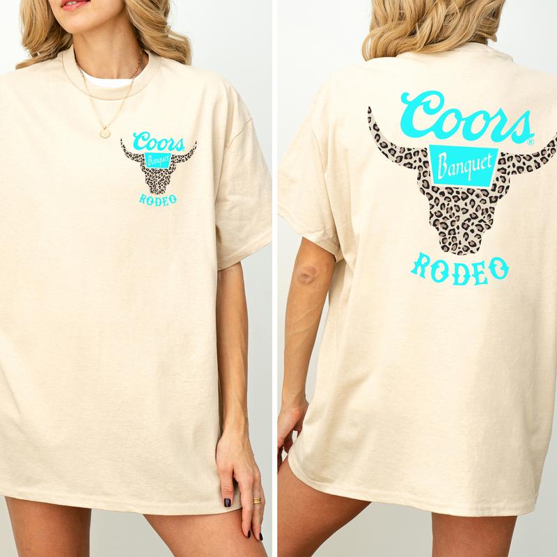 Vintage Coors Banquet Rodeo Leopard Shirt 2-Sided, Coors Rodeo Tee, Country Cowboy Shirt, Retro Bullhead T-shirt, Soft Cotton Fabric Casual Womenswear