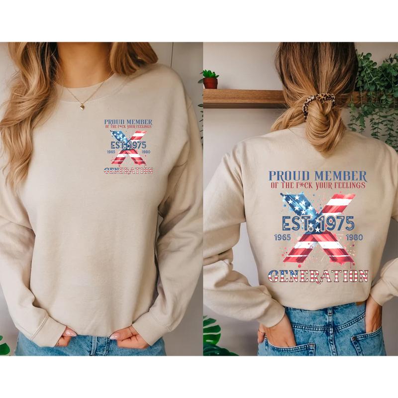 Custom Year Gen X 2 Side T-shirt, 1965-1980 Gen X 2 Side Proud Member Flag Shirt V0