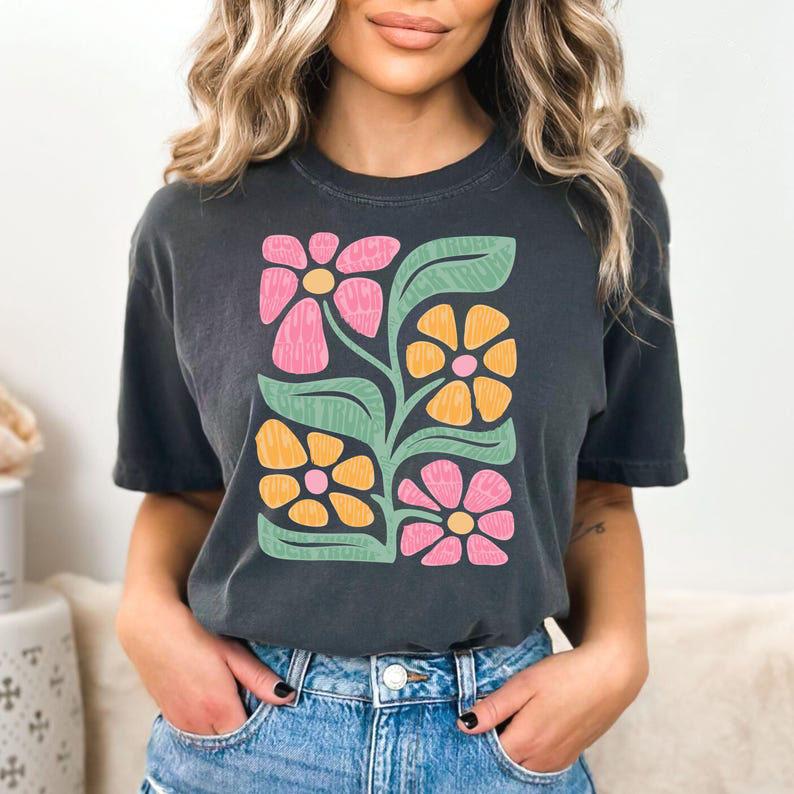 Subtle Anti Trump Flower Tee Shirt, Anti Trump Floral Tee Shirt Gift for Democrat, Fvck Trump Progressive Liberal Flower Tee Top Womenswear