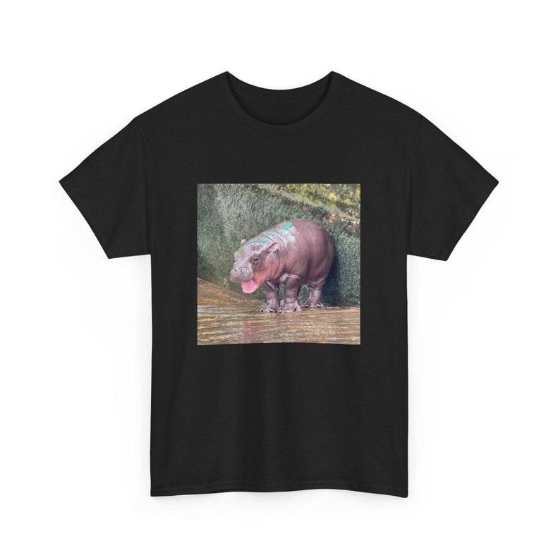 Moo Deng Unisex Heavy Cotton T-Shirt, Baby Hippo Graphic Casual Tee, Trendy Gift for Him or Her, Playful Stylish Gift for Fashion Lovers