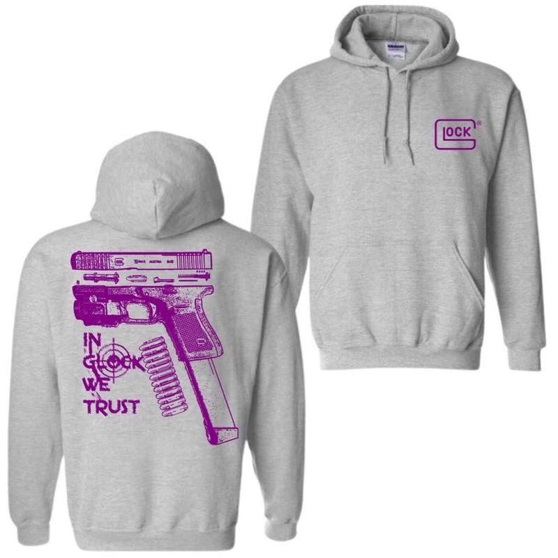 In GLock We Trust Hoodie Design Purple - Glock Hoodie - Full Color Double Sided - Men's & Women's Classic Fit Long Sleeve Hoodie - Menswear