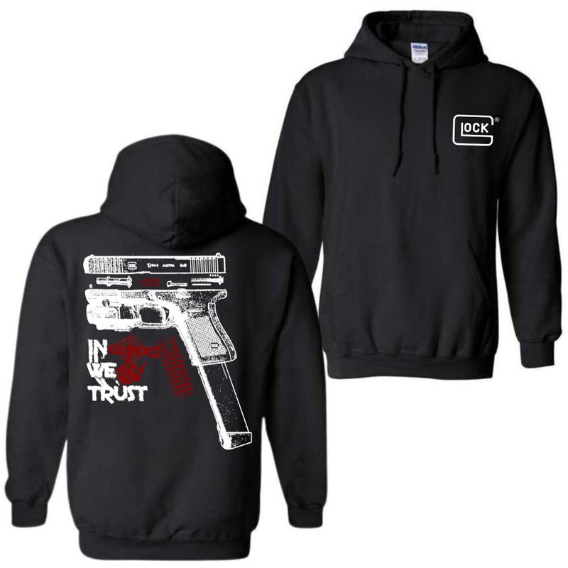 In GLock We Trust Hoodie - Glock Hoodie- Design Glock Bone Hand Double Sided - Men's & Women's Classic Fit Long Sleeve Hoodie - Menswear Casual Underw