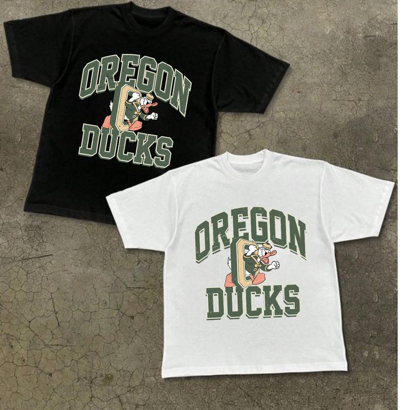 Vintage NCAA Oregon Ducks Logo T-Shirt Cotton Short-sleeve Retro Streetwear Tshirt Menswear Top