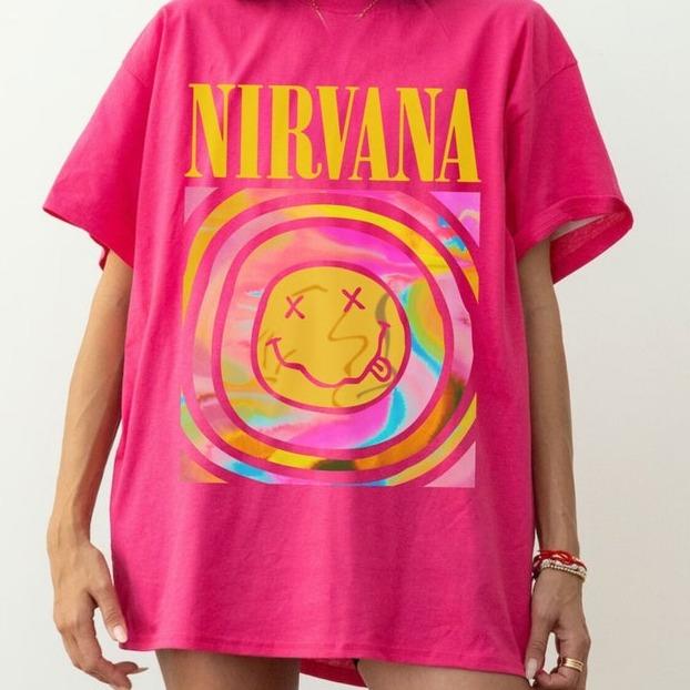 Nirvana Hot Pink Shirt Nirvana Crewneck Tee Nirvana Pink T-Shirt Cotton Fit