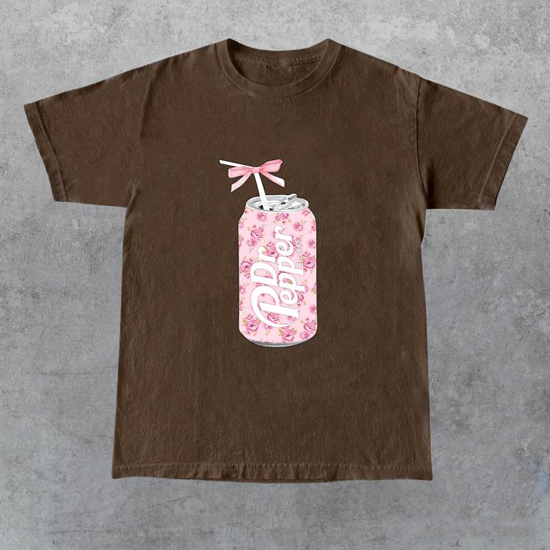 Dr Pepper Gift, Dr Pepper Bow Crewneck, Dr Pepper Pink Bow Shirt, Cute Baby Pink Bow Tee, Trendy Soda Can With Roses Menswear