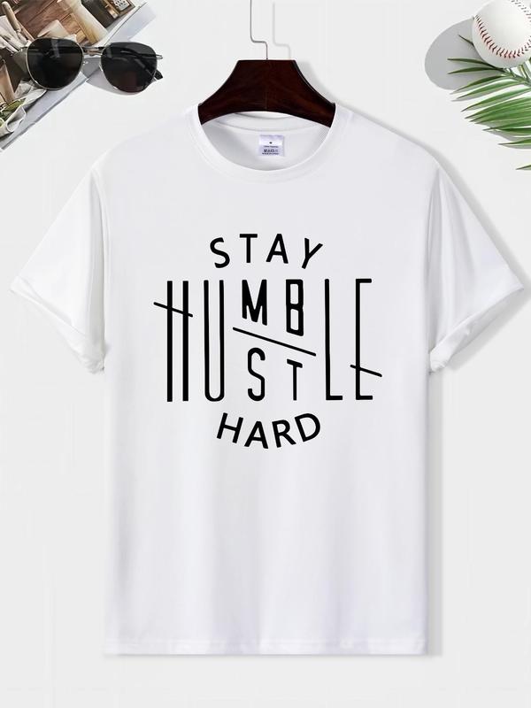 Men's 2024 Slogan Print Round Neck Tee, Summer Fashion Tee, Trendy Short Sleeve Crew for Casual Comfort, Streetwear Men's Summer Style