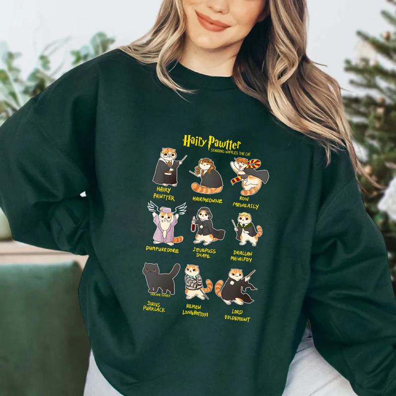 HP Potter Meow Sweatshirt Hoodie Shirt, gift for fan Cotton Menswear Relaxed Fit Sweaters Tee