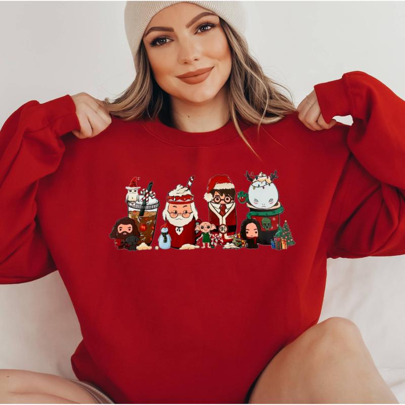 Harry Potter Family Chibi Cute Characters Sweatshirt, Hedwig, Dobby, Voldemort, Hagrid, Snape, Dumbledore, Xmas Wizard School Fan Shirt