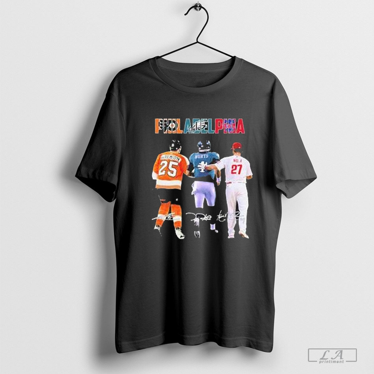 Philadelphia Sport Teams James Van Riemsdyk Jalen Hurts And Aaron Nola Signatures T-Shirt