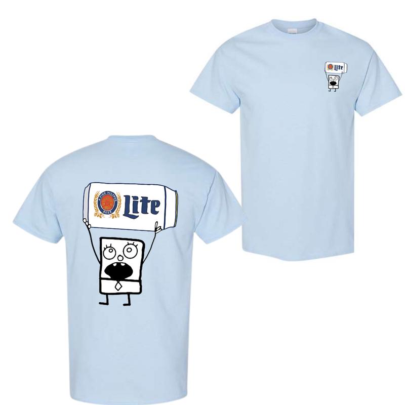 DoodleBob Miller Lite Unisex 2 Sided T-Shirt Funny Classic Cotton, Trendy T-Shirt For Men For Women