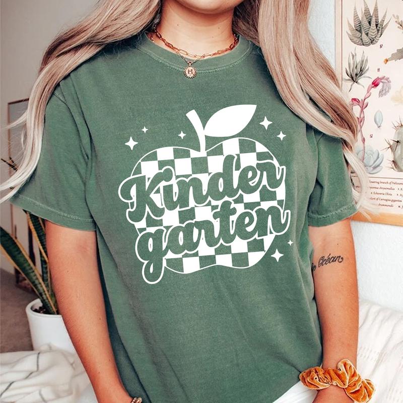 Comfort Kindergarten Teacher Shirt, Apple Teacher Shirt, Back To School Oufits, First Day of School Clothing, Groovy Teacher Graphic Tee Casual Comfy