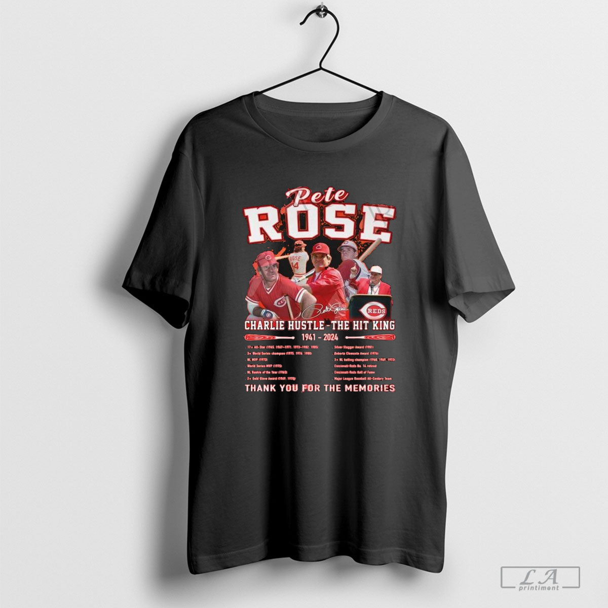 Pete Rose Charlie Hustle – The Hit King 1941-2024 Thank You For The Memories Signature Shirt