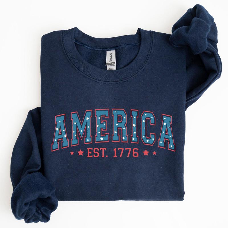 America, 1776, Patriotic, 4th of July Sweatshirt, Women's Crew Neck, Crewneck Casual Comfort Womenswear Comfortable Graphic