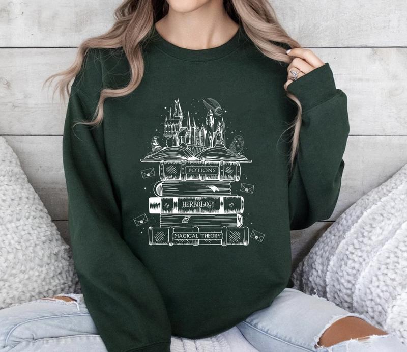 Hogwarts Castle Book Sweatshirt, Harry Potter Shirt, Harry Potter Wizard Houses Sweatshirt Casual