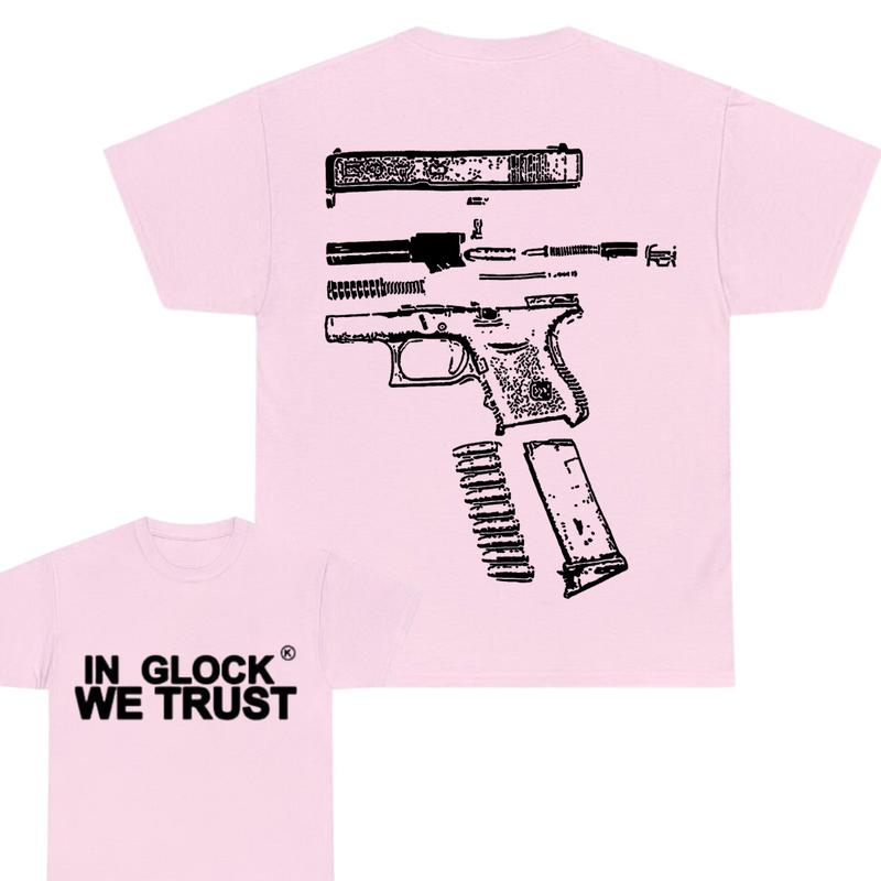 IN GLOCK WE TRUST 2 side T-shirt,Design Black- White, T-shirt For Men, GIft For Men,Full color, Menswear Top