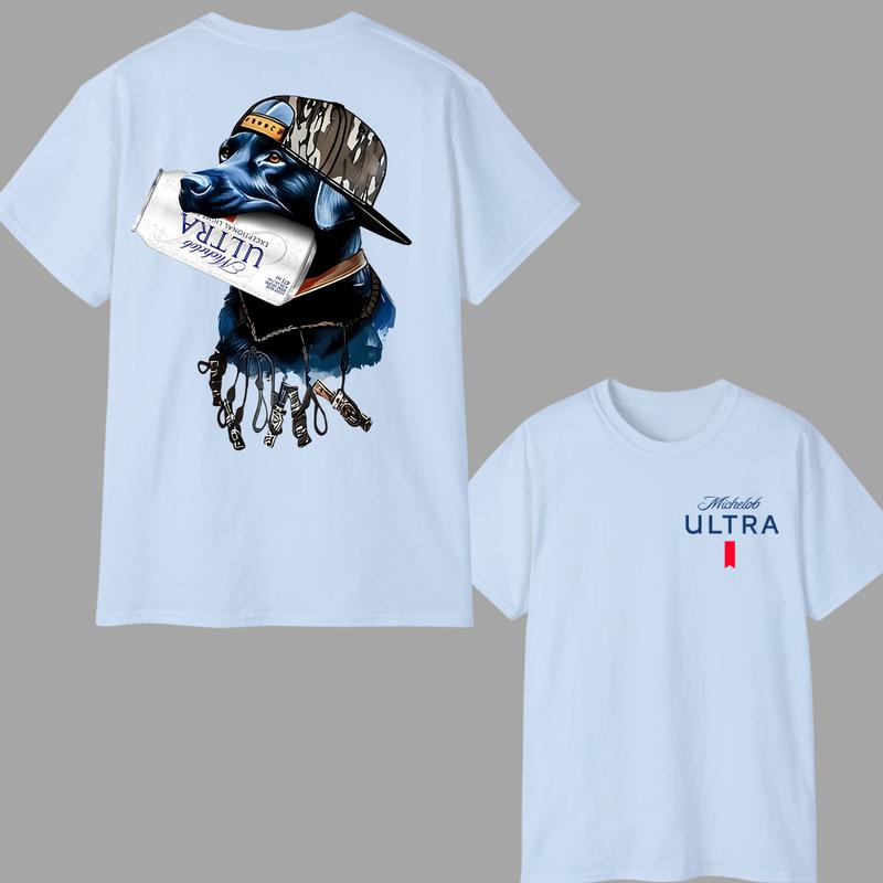 Ultra Dog Hunting T-Shirt, Double-Sided Michelob Ultra Beer Design, Camo Cotton Tee for Outdoor Enthusiasts, Unisex T-shirt For Men, For Women
