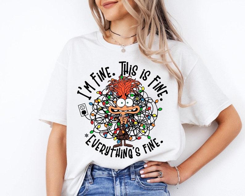 It's Fine This Is Fine Everything Is Fine Christmas Light Sweatshirt T-shirt, Anxiety Christmas Lights Sweater, Inside Out Christmas Hoodie