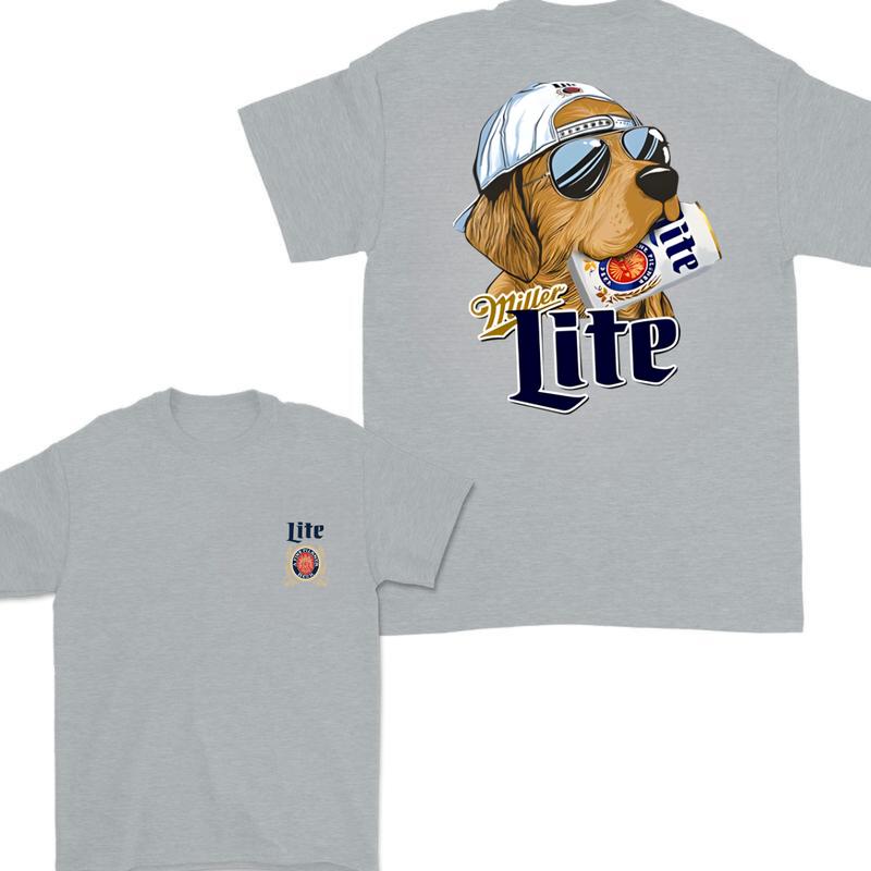 Miller Lite Hunting Dog 2 Sided T-shirt, Miller Lite T-Shirt Full Color For Men and Women, Unisex Outdoors Funny Beer Printed T-shirt
