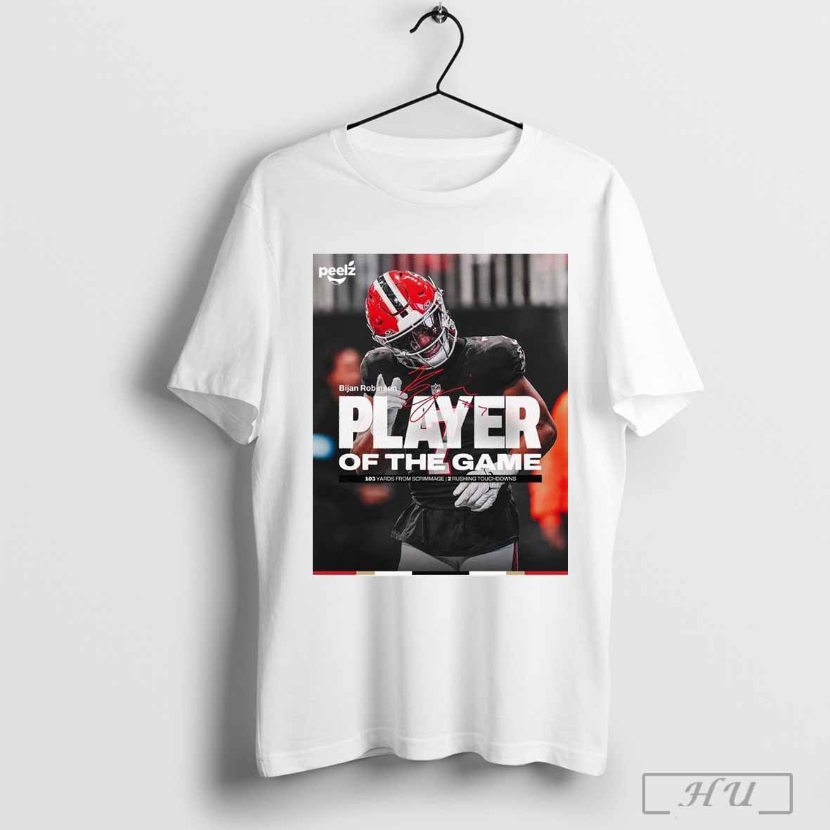 Poster Bijan Robinson Atlanta Falcons Player Of The Game 103 Yards From Scrimmage Signature T Shirt Sweatshirt Cutom Poster Coffee Mugs Ornament