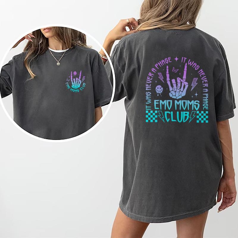 Emo Moms Club Shirt, Motherhood Rock Skeleton Printed T-shirt, Mama Shirt, Mom Life Shirt, Gifts For Mom, Soft Cotton Fabric Womenswear, Vintage Funny