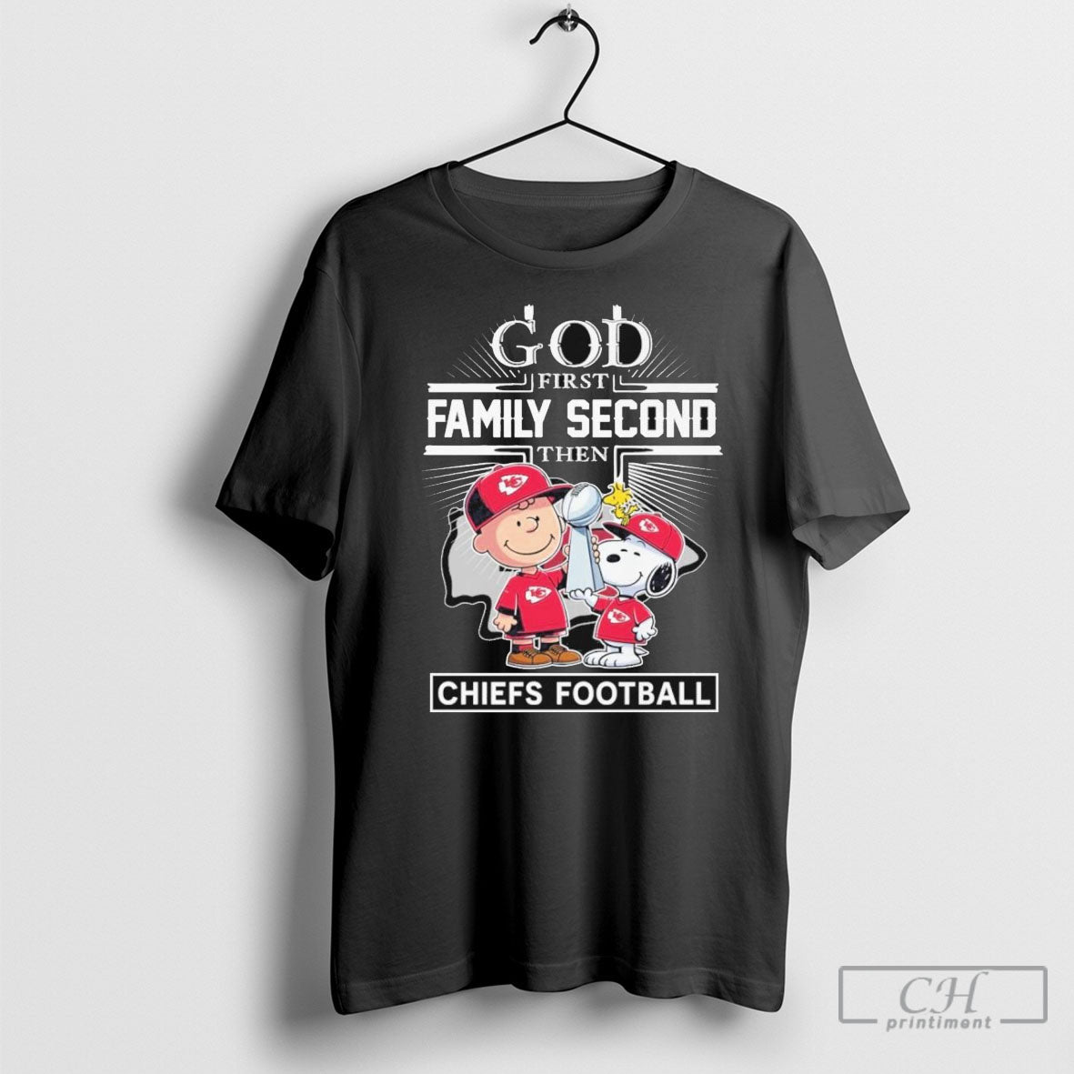 Peanuts X God First Family Second Then Kansas City Chiefs Football Shirts