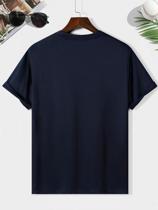 Men's Cartoon Print Round Neck Tee, Summer Regular Fit Short Sleeve Crew T-shirt, Men's Graphic Streetwear Top, Cool Casual Wear