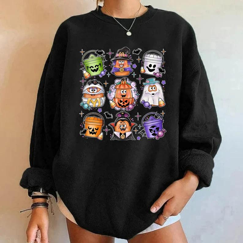 Halloween Chicken Nuggets Sweatshirt, 90s Retro Halloween Shirt, Spooky Nugget Crewneck, Halloween Coquette Design, Happy Meal Boo Bucket