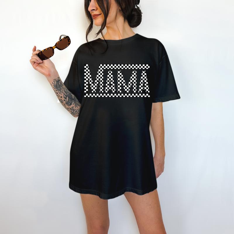 Checkered Mama Letteing - T-Shirt, Mother's Day, Mama Tee, Bright Graphic, Funny Apparel, Gift Idea, Relaxed Fit, Casual Apparel, Cute Top, Great with