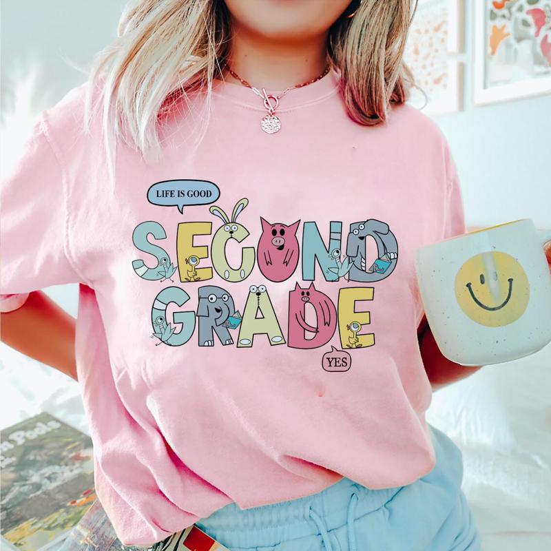 Second Grade Elephant and Piggie Shirt, 2nd Grade Teacher Shirt, 2nd Grade Squad Shirt, Cute Pigeon Piggie Elephant Reading Books Funny Book Lover Shi