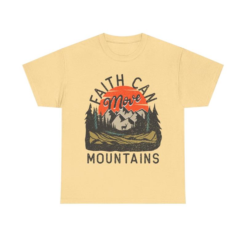 Faith Can Move Mountains Unisex Heavy Cotton Tee - Christian - Jesus - Mountain Shirt - Sunset - Gift For Men And Women