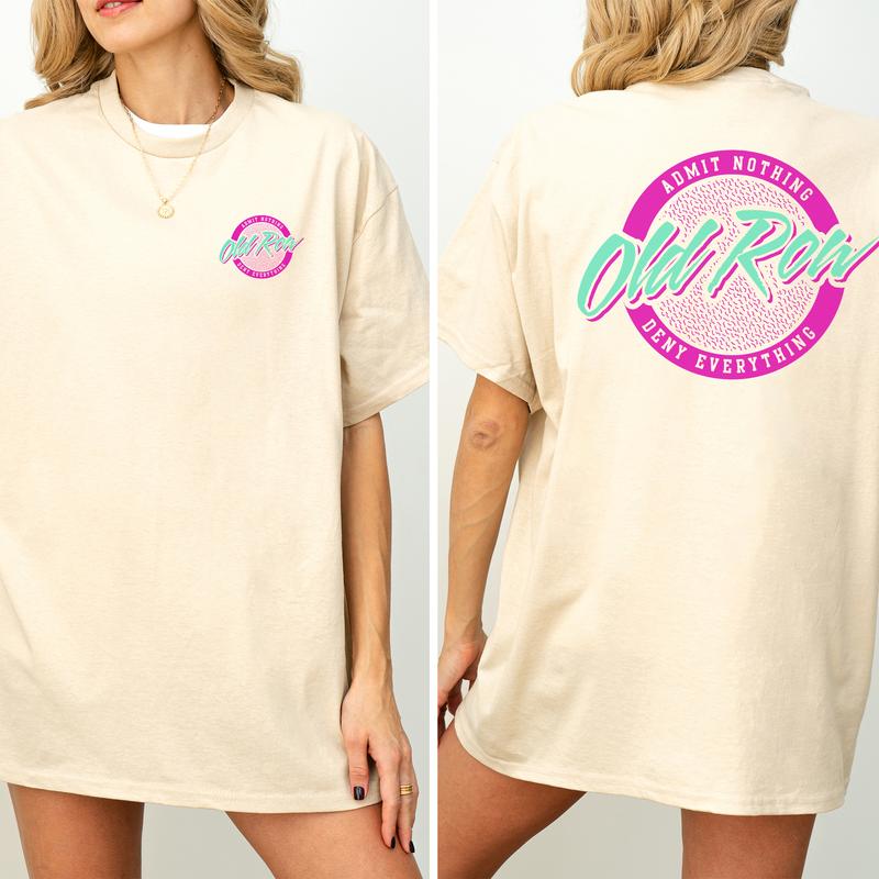 Retro Old Row Circle Logo 2-Sided Graphic Shirt, Vintage Old Row T-Shirt for Women, Cotton Fabric Tshirt, Printed Women's Top, Casual Womenswear