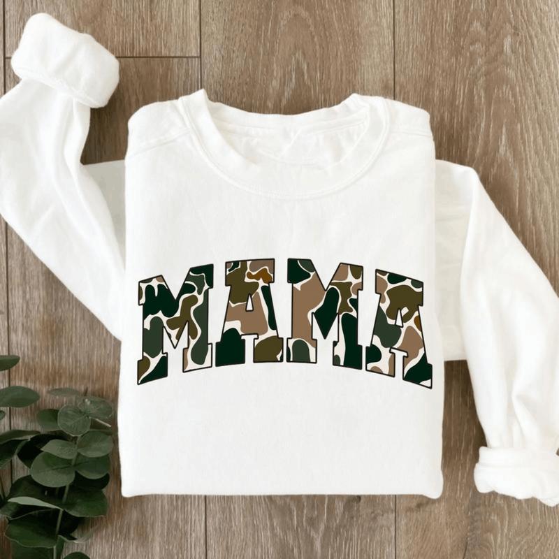 MAMA Camo Old School Bottomland Pattern Crewneck Sweatshirt, Hunting Mama, Hunting Season Unisex Sweatshirt
