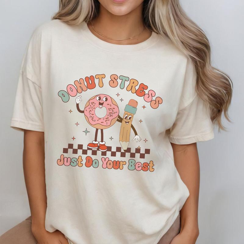 Donut Stress Just Do Your Best Shirt, Teacher School Test Day Shirt, Teacher Test Shirt, Gifts for Teacher, Groovy Teacher Shirt, Funny Donut T-Shirt,