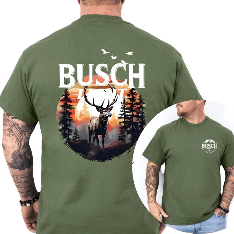Busch Light Hunt Buck Sunset 2 Sided T-Shirt, Hunting Shirt, Outdoor Life, Buck Hunt, Classic Cotton Top, Soft Fabric Shortsleeve Shirt
