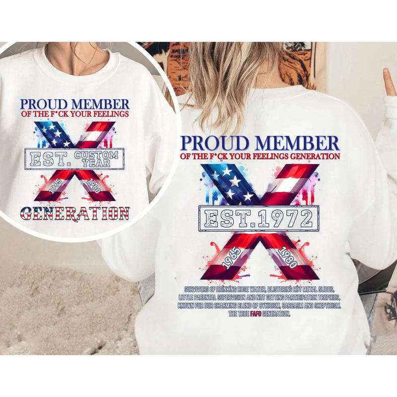 Est.Custom Year Proud Member FAFO Gen X 2 Side T-shirt, 1965-1980 Hose Water Gen X Shirt, Proud Member FAFO Flag Generation Shirt