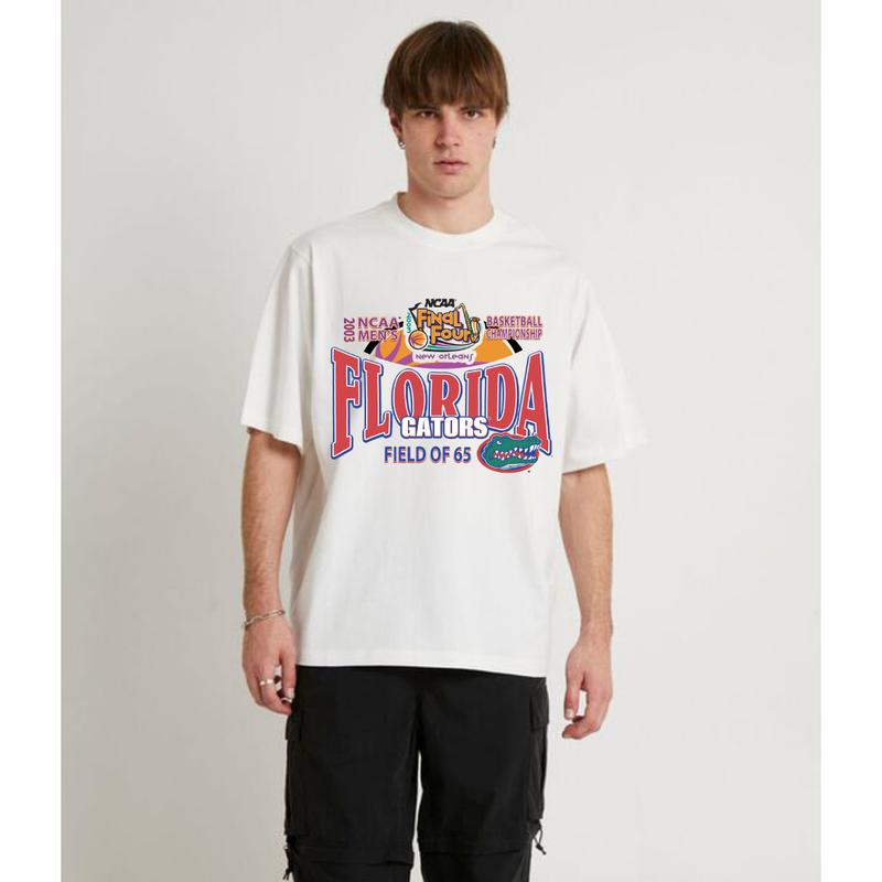 Ncaa Final Four 2003 Men Basketball Florida Graphic T-Shirt Cotton Short-sleeve Retro Streetwear Tshirt Casual Baseball Round Neck Crewneck