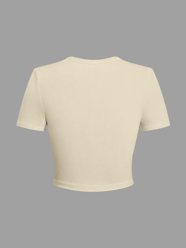 Women's Letter Print Round Neck Crop Tee, Graphic Tees, Casual Short Sleeve Graphic Crop Top for Summer, Fashion Women's Top for Daily Wear