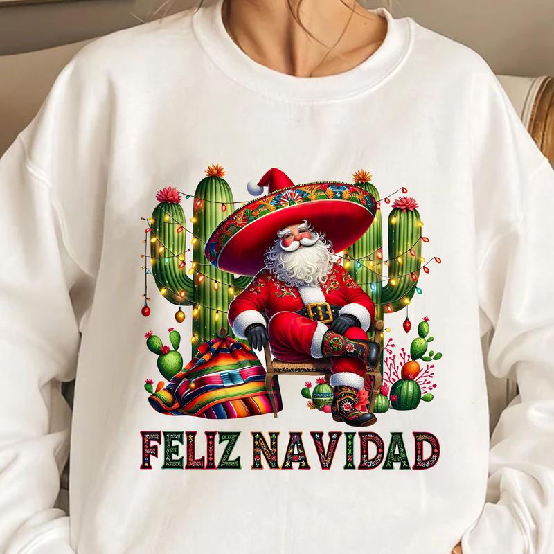 Feliz Navidad Santa With Cactus Sweater , Mexican Christmas Sweater , Merry Christmas Hoodie  T-shirt