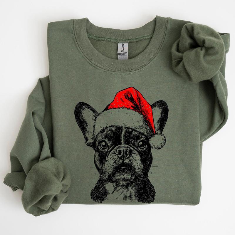 Frenchie, Santa, French Bulldog, Christmas, Dog Lover, Pet Sweatshirt, Crew Neck, Women's, Crewneck
