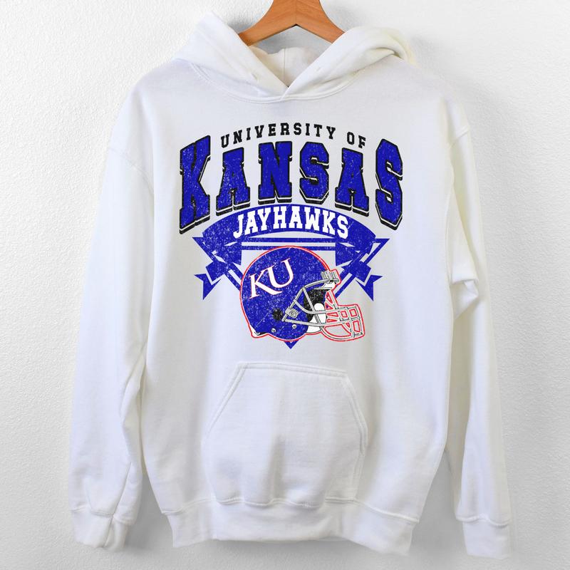Kansas Jayhawks Vintage NCAA Sweatshirt, Unisex Jayhawks Football Shirt, Classic Sport Hoodie, Gifts for Football Fans, Cotton T-Shirt, Hoodie