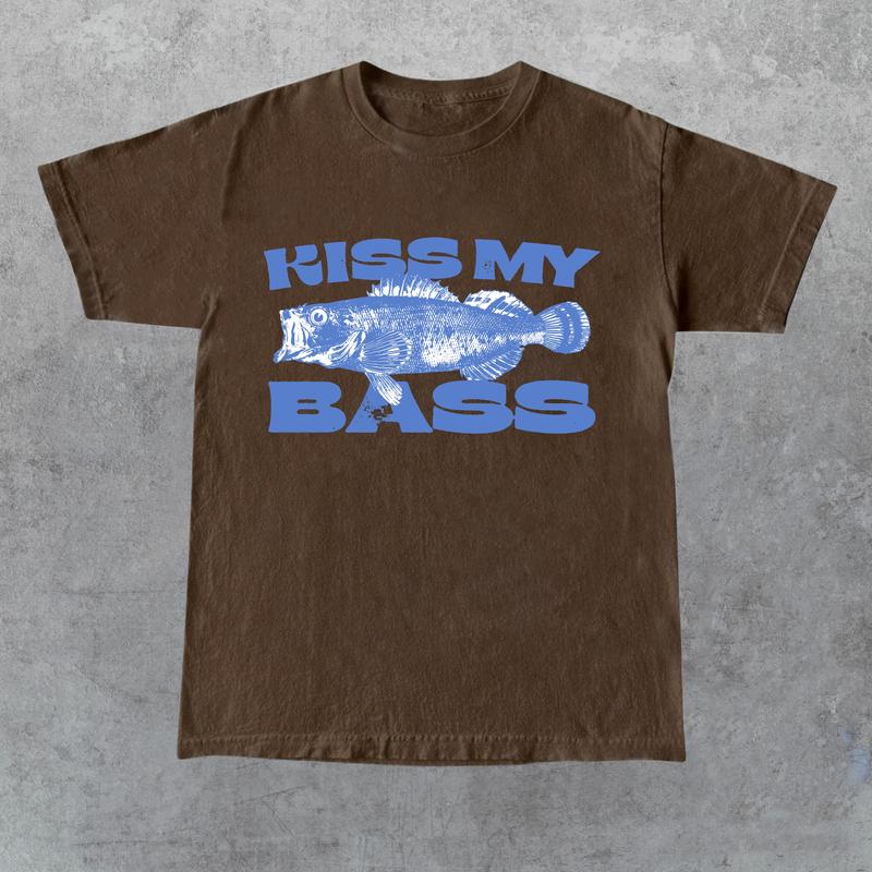 Kiss My Bass Vintage Style Fishing T-Shirt, Retro Fisher T Shirt, Fisher Gear, Fisher Graphic Shirt, Adult Unisex Relaxed Cotton Shirt Tops